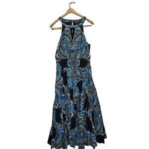 I.N.C Sleeveless Floral Maxie Dress Size L Blue/Yellow/ White‎ Pleated/Flare